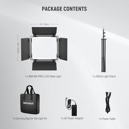 NEEWER Upgraded RGB LED Studio Video Light with Tripod Stand, App Control 50W 7000Lx CRI97+ 3200-5600K Dimmable Panel Key Lighting Kit for Game Streaming YouTube Recording Photography, RGB660 PRO II