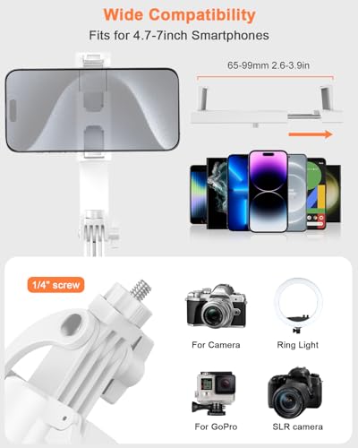 Yeaki 71” Auto Face Tracking Tripod for iPhone with Light,360° Rotating Phone Stand with Rechargeable Remote Control for TikTok Vlog, Phone Tripod for Android Camera/GoPro/Ring Light (White) - color: White