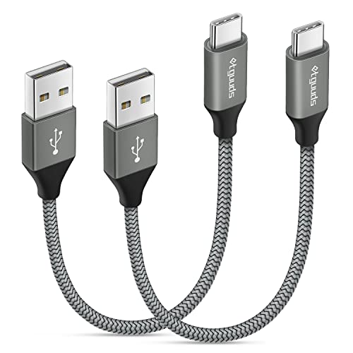 etguuds USB to USB C Cable 0.5ft, 2-Pack Short USB A to Type C Charger Cord Fast Charging for Samsung Galaxy A17 A16 A15 A26 A36 A56, S25 S24 S23 S22 S21 S20 S10 Note 20, for iPhone 17 16 15, Moto - color: Gray, size: 0.5ft
