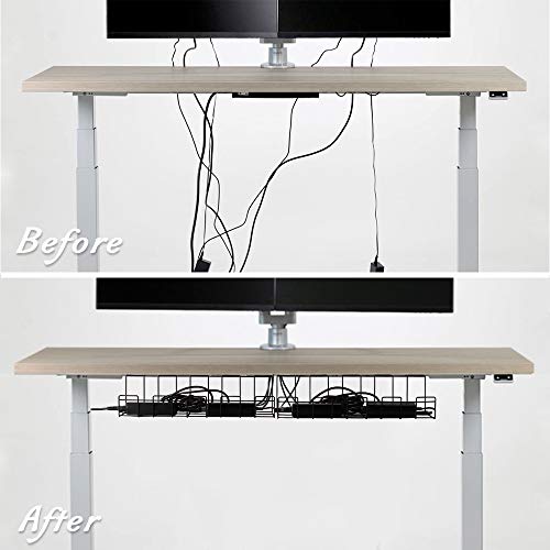 2 Packs Cable Management Tray, 14 inch Under Desk Cable Holder for Wire Organization, Heavy Metal Cord Organizer Ideal for Computer Home Office Standing Desks to Hide Power Strips (Gray)