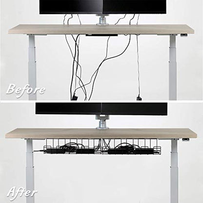 2 Packs Cable Management Tray, 14 inch Under Desk Cable Holder for Wire Organization, Heavy Metal Cord Organizer Ideal for Computer Home Office Standing Desks to Hide Power Strips (Gray)
