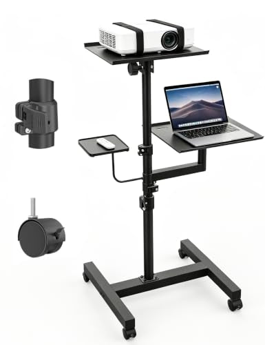 KOOV 2 Shelves Projector Stand, Max 47" Height Adjustable, Mobile Cart on Wheels, Projector Tripod Stand, Rolling Laptop Floor Stand, For Couch - size: 47inch