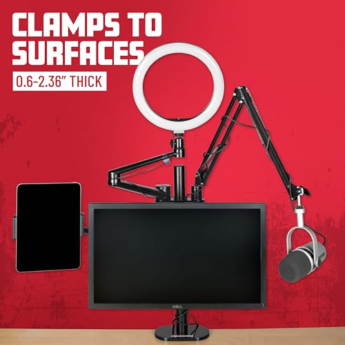 Gator Frameworks 6-in-1 Content Creator and Streaming Desktop Stand Set – Includes Smartphone Clamp, Laptop Clamp, Ring Light, and More! (GFW-STREAMSTAND) - style: Table Mount