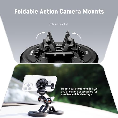 Neewer Magnetic Phone Tripod Mount with Action Camera Adapter, Cold Shoe with Anti Off Pin, 1/4" Thread Compatible with MagSafe iPhone 16 15 14 13 12 Series DJI Quick Release Adapter Mount, PA070 - style: PA070