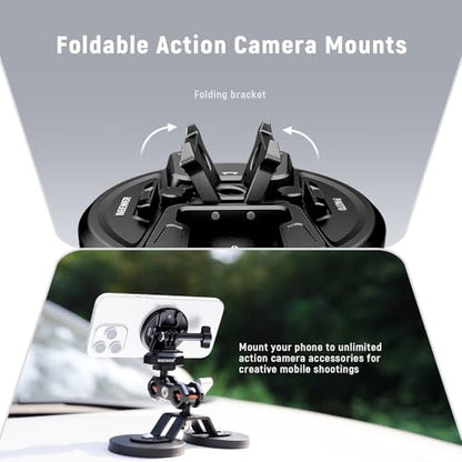 Neewer Magnetic Phone Tripod Mount with Action Camera Adapter, Cold Shoe with Anti Off Pin, 1/4" Thread Compatible with MagSafe iPhone 16 15 14 13 12 Series DJI Quick Release Adapter Mount, PA070 - style: PA070