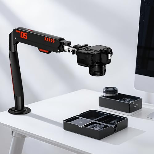 JINRAIKO Overhead Camera Mount with 360° Adjustable Arm & Phone Holder for TikTok Live Streaming Photography Studio Content Creation, Desk Mount for for DSLR Camera/Webcam/Microphone, Black - color: Black