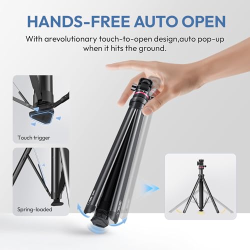 ULANZI MT-80 Aluminum Tripod Stand, 7FT Extendable Camera Phone Tripod for Travel, Auto Pop-Up, 1/4" Screw, 360 Ball Head Portable Photo Video Light Stand for DSLR Camera, Ring Light, Video Rig - size: 84 inch-Upgrade Pop-Up