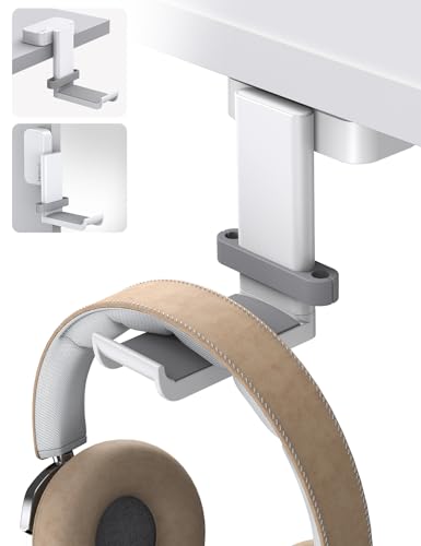 Lamicall Headphone Stand, Sticky Headset Hanger - 360 Degree Rotation Earphone Adhesive Hook Holder Mount, Table Headphone Stand with Cable Organizer, Headset Clamp for HyperX, Sennheiser -White - color: White