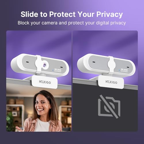 NexiGo N660P Pro 4K Webcam with Distortion-Free Lens, 1080p 60 fps Autofocus USB Streaming Camera, 3DNR, Noise-Canceling Mics & Privacy Cover, Web Cam for Gaming/Live Streaming/PC/Mac/Switch 2, White - style: 4K Webcam with Cover