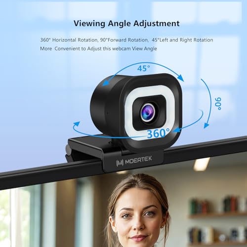 4K Webcam with 5-Level LED Light, 12MP Camera, USB Webcam with Dual Noise-canceling Microphones, PDAF Fast Auto Focus, Remote Control, 360° Rotation, Perfect for Live streaming, Online Meeting - style: 4K Webcam with Light