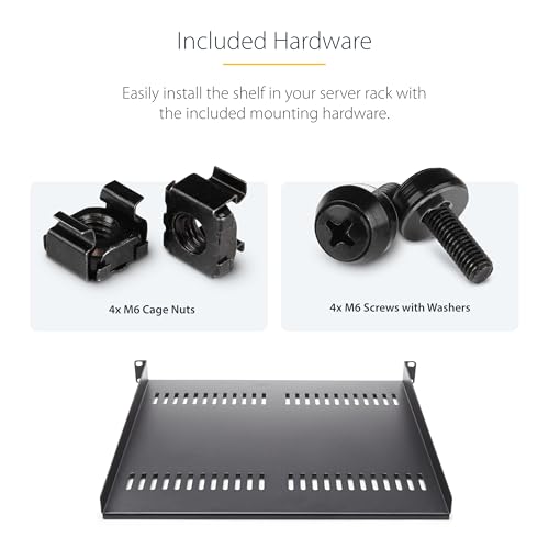 StarTech 1U Vented Cantilever Rack Shelf, 16in, 44lb/20kg (CABSHELF116V) - size: 16", style: single