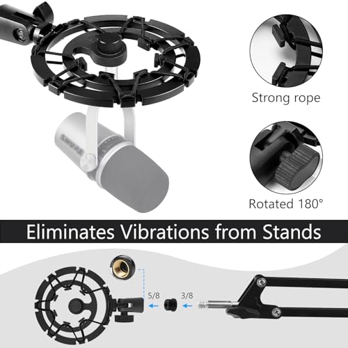 Geekria for Creators Microphone Shock Mount Compatible with Shure MV7, MV7+, SM7B, MV7X Mic Anti-Vibration Suspension Adapter Clamp Mic Holder Clip (Black)