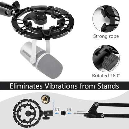 Geekria for Creators Microphone Shock Mount Compatible with Shure MV7, MV7+, SM7B, MV7X Mic Anti-Vibration Suspension Adapter Clamp Mic Holder Clip (Black)