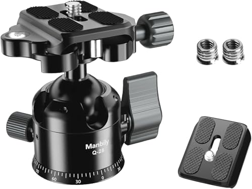 Manbily Low Profile Camera Tripod Ball Head, 28mm CNC Aluminum 360° Panorama Ball Head with Dual U-Shaped Slots for Tripod Monopod Slider DSLR Camera Camcorder, Max Load 22lbs/10kg