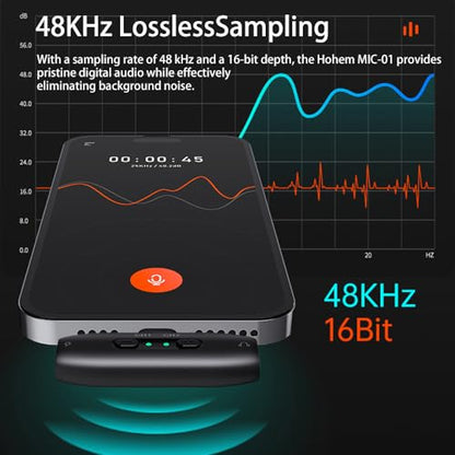 hohem MIC-01 Wireless Lavalier Microphone, 3-Level Noise Cancelling Built-in TF Card Slot Remote Shutter Control Clip On/Magnet Mic for Smartphone Camera Laptop Tablet