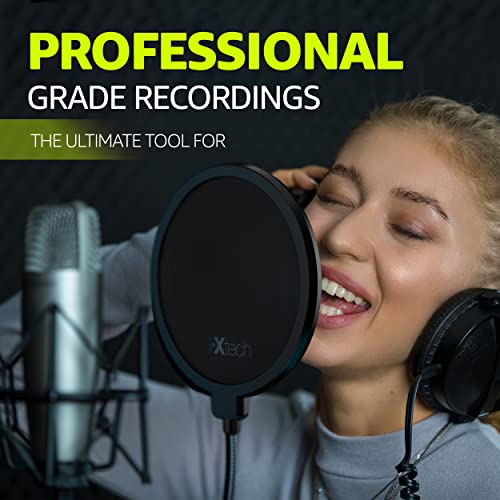 IXTECH Pop Filter for Mic Pop Filter for Blue Yeti Microphone Pop Filter Mic Pop Filter Dual Layered Sound Shield Guard Windscreen with a Flexible 360 Degree Gooseneck Clip Stabilizing.