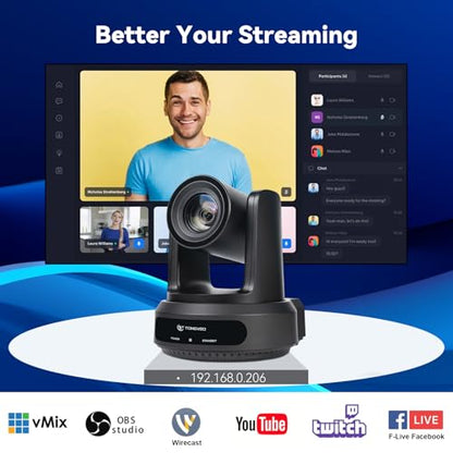 TONGVEO AI Auto-Tracking PTZ Camera: 20X Optical Zoom 1080P 60fps HDMI SDI USB PoE Video Camera for Church Worship Live Streaming, Conference Room Webcam for OBS - color: Ink
