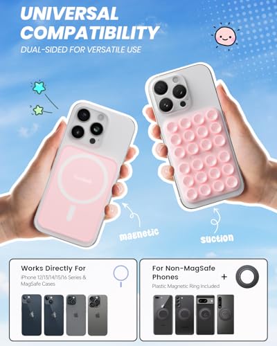 Klearlook Magnetic Suction Phone Mount for MagSafe Case, Silicone Sticky Phone Grip Holder for iPhone 16/15/14/13/12 Series, Removable Hands-Free Video/Selfie, Women Girl Teen Gift, Light Pink - color: Light Pink