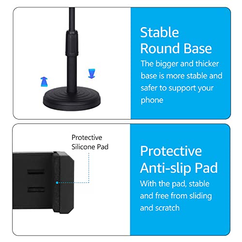 Andoer Desktop Cell Phone Stand Holder Clamp Tablet Stand Adjustable Height Portable Stable Round Base for Watching Online Classes Video Photo Shooting Live Streaming Black