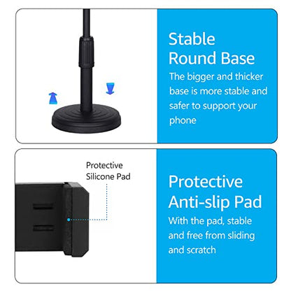 Andoer Desktop Cell Phone Stand Holder Clamp Tablet Stand Adjustable Height Portable Stable Round Base for Watching Online Classes Video Photo Shooting Live Streaming Black