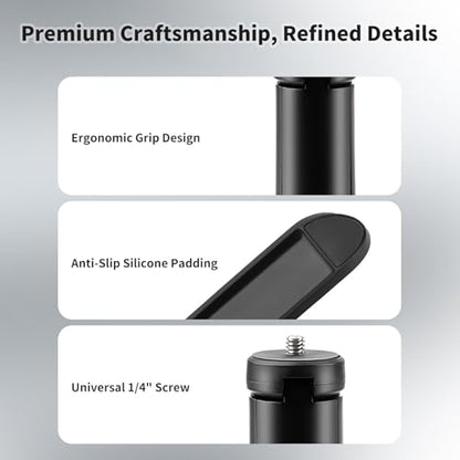 Mini Tripod for DJI Osmo Pocket 4/3, Osmo 360, Insta360 X5 X4 X3, Portable Foldable Tripod Stand with 1/4 Inch Screw, Black Lightweight Selfie Grip for Vlogging and Travel