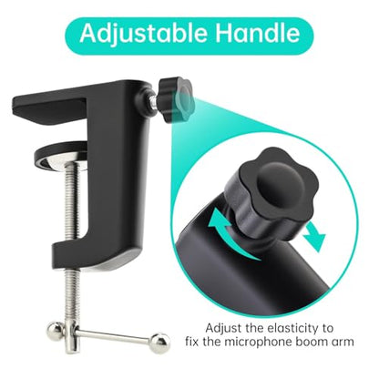 2pcs Desk Clamp, Heavy-Duty Metal C-Clamp13mm 0.51" Thread Hole C-Clip Mic Desk Mount Bracket Suspension Boom Scissor Arm Cantilever Bracket Table Lamp Base DIY for Studio Podcast (Black)