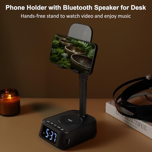 ASEAT Gifts for Men Women, Adjustable Phone Stand Bluetooth Speaker, Birthday Gifts Him Husband, Phone Holder for Kitchen Desk Bedroom, Cool Tech Gadget for Dad Mom Boyfriend, Christmas Ideal