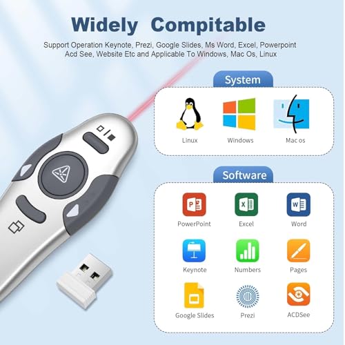 QUI Presentation Clicker Wireless Presenter Remote Clicker for PowerPoint Presentation Remote, PowerPoint Slide Advancer for Mac/Windows/Google Slide/Keynote, Silver, A - color: Silver