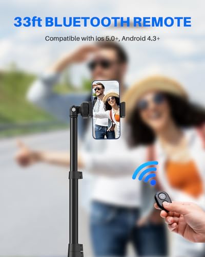 67" Phone Tripod, MIIASI Extendable Tripod for iPhone, Selfie Stick with Remote and Phone Holder, Compatible with iPhone/Android/Camera, Light Stand - color: Black
