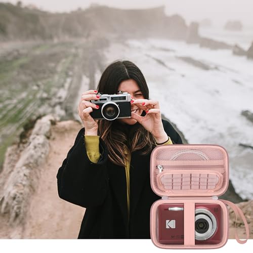 Elonbo Camera Carrying Case for KODAK PIXPRO FZ55/ FZ53/ FZ45/ FZ43 16MP Digital Camera, Vlogging Camera Storage Holder Travel Bag, Mesh Bag Fits Batteries, Cable, Memory Card, Card Reader,Rose Gold - color: Rose Gold+Inside Rose Gold
