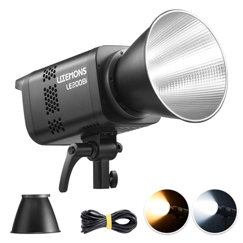 Godox LE200Bi 220W Bicolor LED Video Light, Pro LED Continuous Output Lighting w/Bowens Mount, 57700lux@1m, CRI/TLCI 98+, DMX Control LED Studio Light for Photography Video Recording Streaming - color: LE200Bi