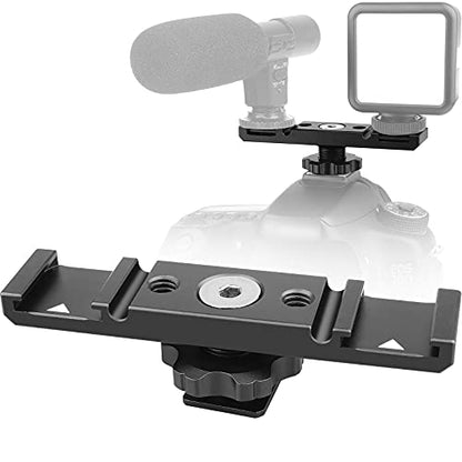 Chromlives Hot Shoe Mount Bracket Dual Hot Shoe Extension Bar Aluminum Mounting Plate Adapter Double Extension Shoe for LED Video Light Screens - color: Dual Cold Shoe