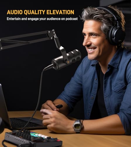 MAONO XLR Podcast Dynamic Microphone, Cardioid Studio Metal Mic with Boom Arm, Compatible with Audio Interface, Audio Mixer, Sound Card for Recording, Streaming, Vocal, Music, Voice Over-PD100S