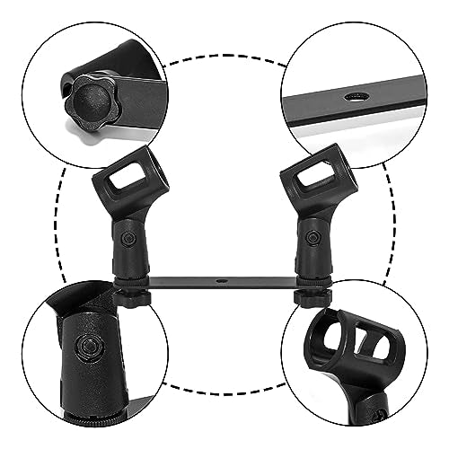 Musiin Microphone Holder 1-to-2 Mic Mount Bar with Standard Suitable Compatible with Most Microphone Stands Boom Arms - size: Double Clip