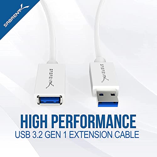 SABRENT 22AWG USB 3.0 Extension Cable A Male to A Female [White] 6 Feet (CB-306W) - color: WHITE, size: 6 FT