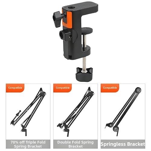 Heavy Duty Table Clamp Mount for Microphone Boom Arm, 2-in-1 C-Clamp Design for Mic Stand, Overhead Camera Arm, Desk Lamp Base – Fits up to 2.56 inch/6.5cm Desktop Thickness, 1 PCS