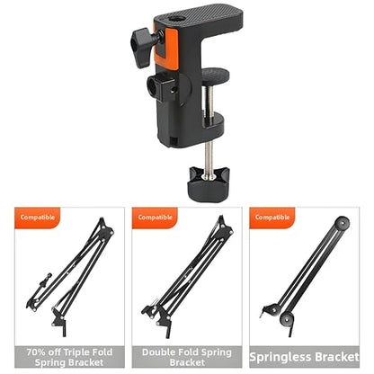 Heavy Duty Table Clamp Mount for Microphone Boom Arm, 2-in-1 C-Clamp Design for Mic Stand, Overhead Camera Arm, Desk Lamp Base – Fits up to 2.56 inch/6.5cm Desktop Thickness, 1 PCS