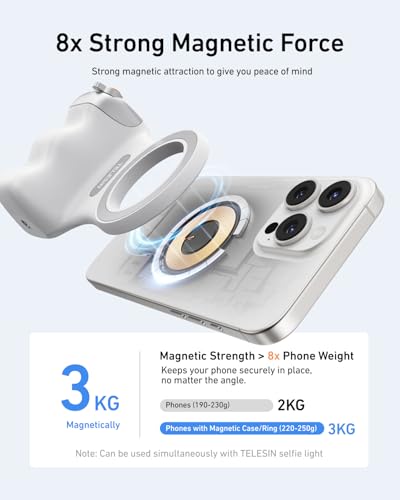 TELESIN Creator Kit - Fun Shot Magnetic Phone Camera Grip + C03 Magnetic Selfie Light (White)Bundle Kit Compatible with iPhone Magsafe & Android Selfies/Photography/TikTok/Zoom Calls/Video Conference - color: White Grip+C03 Light
