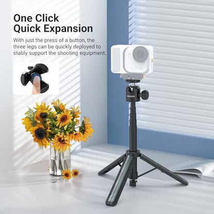 NEEWER Basics Extendable Selfie Stick Tripod, Metal Portable Stand Handle Grip Compatible with Canon G7X Mark III Sony ZV-1 RX100 VII A6400 A6600 Nikon Camera Webcam for Vlogging, DT001