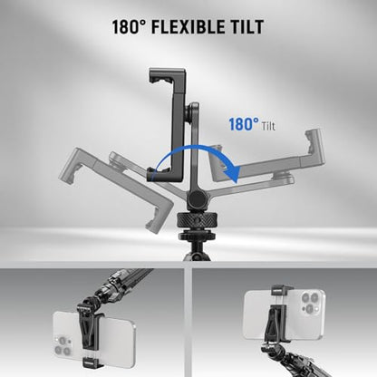NEEWER Adjustable Phone Tripod Mount with Cold Shoe 1/4" Thread 180° Tilt 360° Rotation Cleaning Cloth Phone Clamp Holder Compatible with iPhone Samsung Android Camera Cage for Video Recording, GA010 - style: GA010 w/Cleaning Cloth