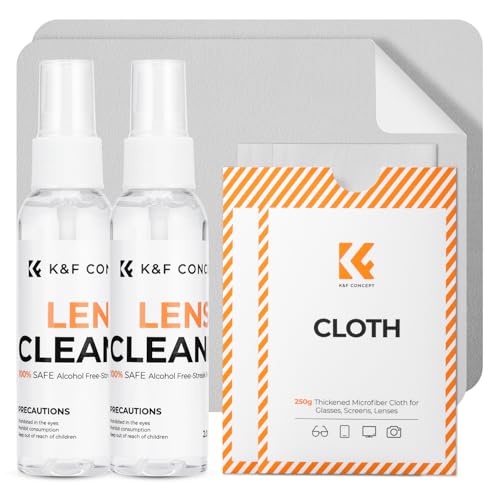 K&F CONCEPT Lens Cleaner Spray Kit | 60ML Glasses Cleaner x2 + Microfiber Cleaning Cloth x2 | Lens and Screen Cleaning Kit | Alcohol Free Eyeglasses, Camera, VR/AR Headset, and Screen Cleaning - size: Cleaner*2+Cloth*2