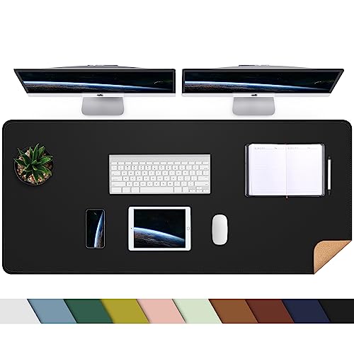 AFIING Large Desk Mat, 47" x 17", Black | Dual-Sided Natural Cork & PU Leather, Non-Slip, Waterproof, For Office, Home & Gaming - color: Black, size: 47" x 17"