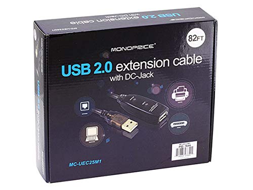 Monoprice 82ft 25M USB 2.0 A Male to A Female Active Extension / Repeater Cable (Kinect & PS3 Move Compatible Extension) - size: 82 Feet