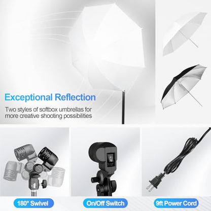 EMART Photography Lighting Kit with 8.5x10FT Photo Backdrop Stand System & Photography Umbrella, 5500K 45W CFL Bulb, Black/White Muslin Backdrop, Umbrella Lights for Video Recording, Portrait, Studio - size: 8.5*10ft Stand/6.5*10ft Backdrop
