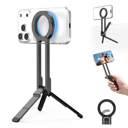 ULANZI MA57 Magnetic Phone Tripod for iPhone - Portable Mini Tripod for MagSafe Pocket Cell Phone Stand, Strong Magnet Quick Mount Foldable Hook Compatible with iPhone 17 16 15 14 13 12 Series, Black