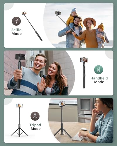 Sensyne 60" Phone Tripod - Selfie Stick, Lightweight All in One Phone Tripod Integrated with Wireless Remote Compatible with All Cell Phones for Selfie/Video Recording/Photo/Live Stream/Vlog（Black） - size: 60in