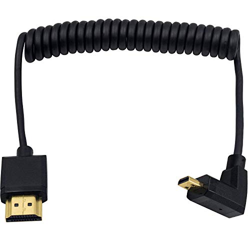 Duttek 4K Coiled 90 Degree HDMI to Micro HDMI Cable 1FT-4FT, Extreme Slim Down Angled Micro HDMI Male to HDMI Male Coiled Cable for 1080P, 4K, Ultra HD, 3D - size: Down Angled 1.2M