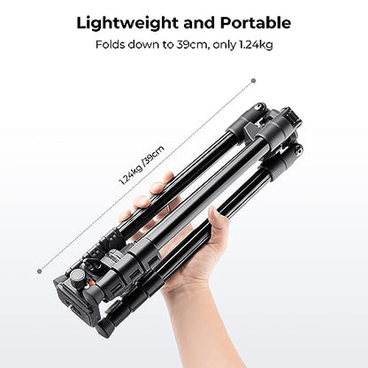K&F CONCEPT 64 inch/163 cm Camera Tripod,Lightweight Travel Outdoor DSLR Tripods with 360 Degree Ball Head Load Capacity 17.6 lbs/8 kg,Cellphone Clip for Smartphone Live Streaming Vlog O234A1+BH-36