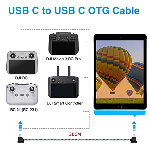 1FT USB C to USB C Remote Controller Cable for IPhone 17/16/15, DJI Mavic 3, Mini 2/3/Mini 4 Pro/5 Pro, Air 2S, Mavic Air 2, DJI RC-N1, RC Pro to Phone/Tablet Cable 90 Degree OTG Data Cord Accessories - style: USB C to USB C