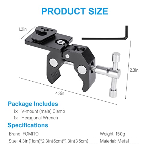 FOMITO VK-05 V-Mount Male Quick Release Plate + Super Crab Clamp, 360° Angle Adjustment, 1/4" and 3/8" Screw Holes, T-Shape Bar - color: Black, size: VK-05